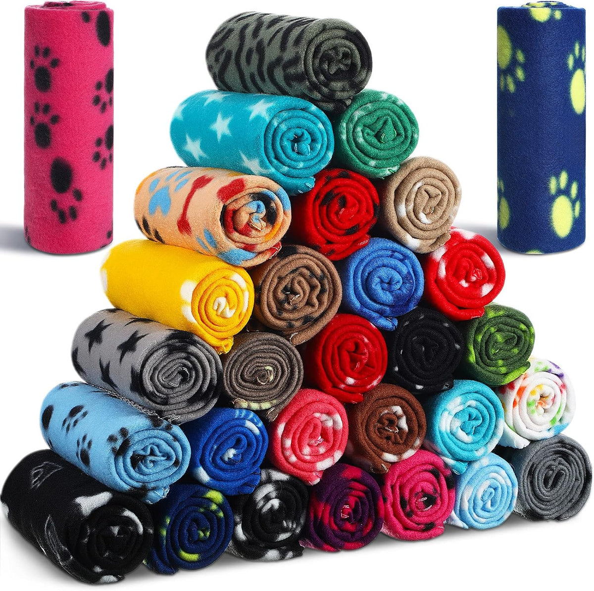 Chumia 28 Pcs Puppy Blanket Bulk Fleece Dog Blanket, 28X40 Inch, 28 Styles