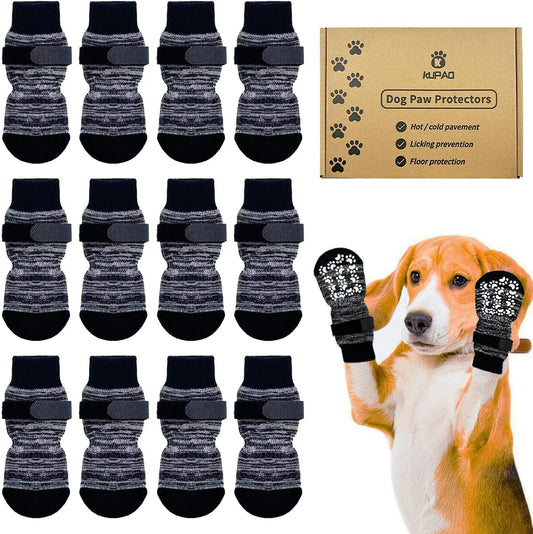 Dog Socks 12 Pack to Prevent Licking Paws, anti Slip Dog Booties and Paw Protectors for Hardwood Floors Hot Pavement, Suitable for Small Medium Large Senior Dogs - Size Large