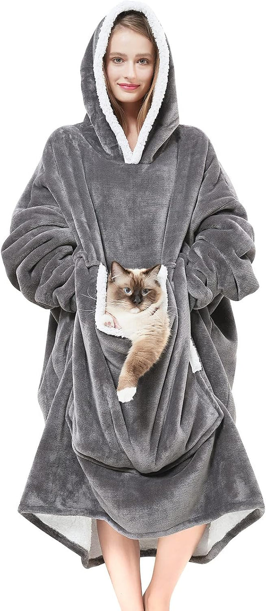 Cozystar Wearable Blanket Hoodie with Giant Pocket （Pet Won'T Leave）