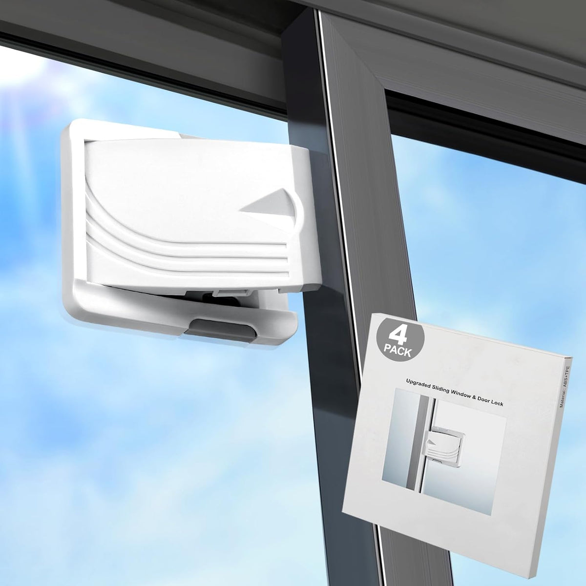 STERGDE Sliding Door Lock Bar Secures Your Home and Pets (4 Pack -Grey)