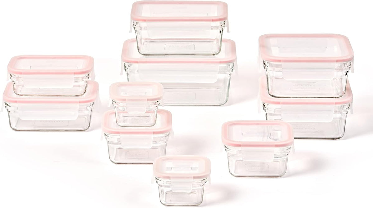 GLASSLOCK Smart 20-Piece Glass Food Storage Set - 100% Airtight & Leakproof, BPA Free Lids, Freezer to Oven Safe, Meal Prep