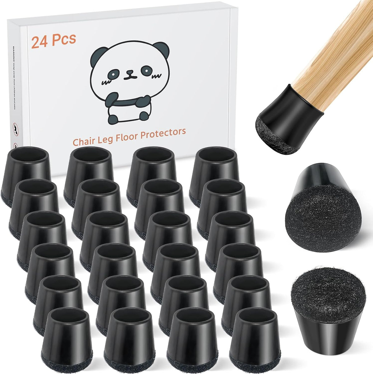 24 PCS Silicone Chair Leg Floor Protectors Extra Small(0.6"-0.8") Rubber Felt Furniture Pads Chair Legs Caps/Covers for Hardwood Floors, Tile from Scratches & Reduce Noise - Round, Black