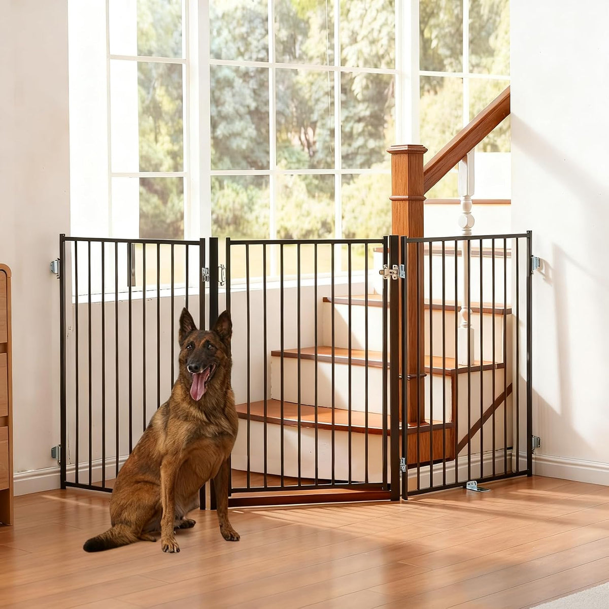 Unipaws 36”H Free Standing Pet Gate for Dog, Tall Wooden Dog Gate, 60” Wide