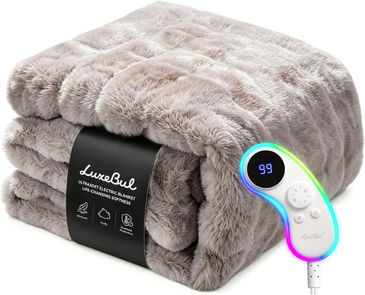 Ultrasoft Heated Blanket Throw: 460 GSM Fluffy Cozy Faux Fur