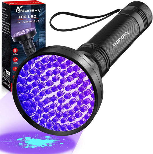 Vansky Black Light UV Flashlights, Ultra Bright 100 LED 395Nm Ultraviolet Blacklight Detector for Dog Cat Pet Urine, Dry Stains and Bed Bug, Matching with Pet Odor Eliminator