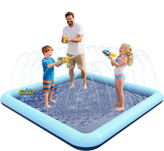 VISTOP 67" Non-Slip Splash Pad for Kids and Dogs, Thickened Sprinkler Pool for Toddlers, Outdoor Backyard Water Toys, Fun Fountain Play Mat for Babies, Children & Pets Blue