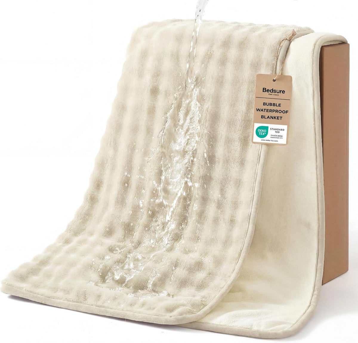 Bedsure Bubble Waterproof Blanket for Couch - Soft Fleece Reversible Dog Blankets for Small Dogs, Waterproof Couch Sofa Cover Bed Protector, Beige/White, Throw 50X60 Inches