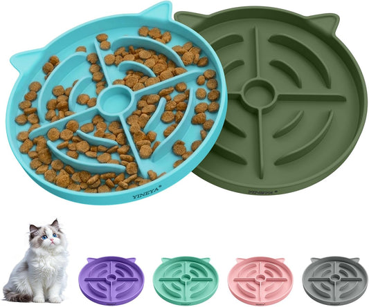 YINEYA 2 Pcs Silicone Slow Feeder Cat Bowl, Cat Slow Feeder for Food Training, Interactive Puzzle Bowls for Puppy, Kitten Dishes to Prevent Overeating, Treat Toys Suitable for Dry and Wet Food