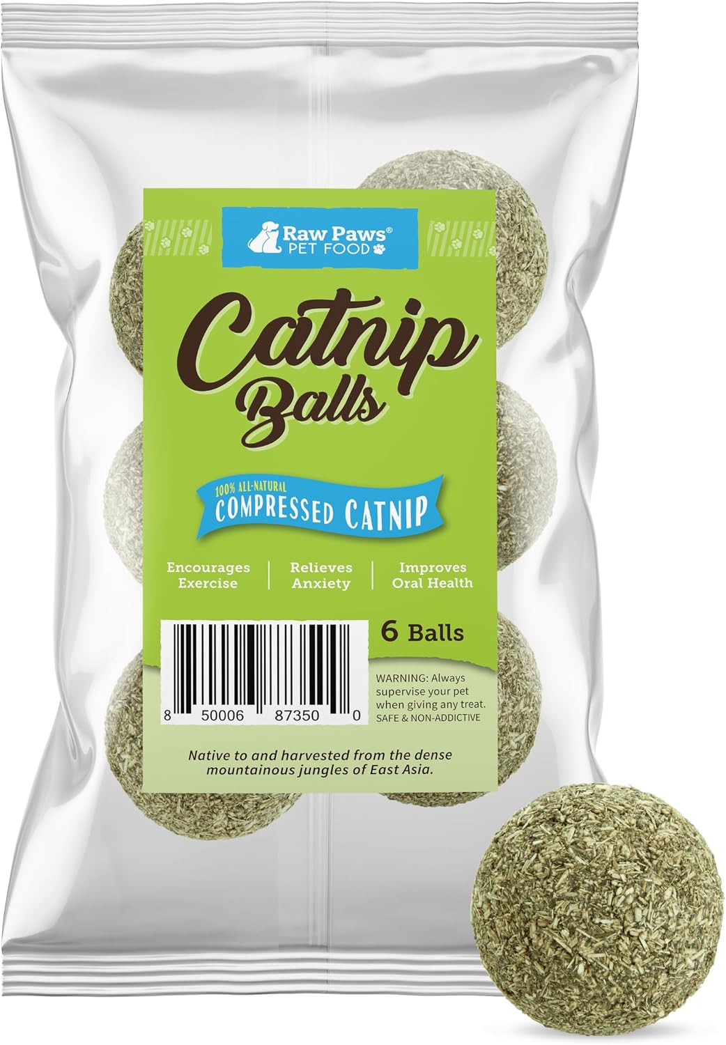 Raw Paws Catnip Balls for Cats (6-Count) - Interactive Indoor Cat Toy