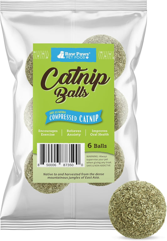 Raw Paws Catnip Balls for Cats (6-Count) - Interactive Indoor Cat Toy