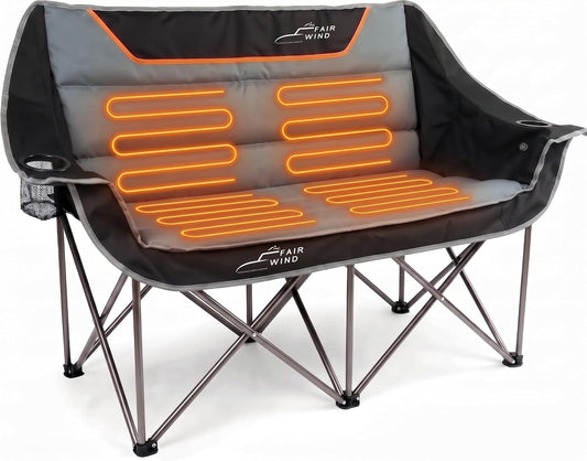 FAIR WIND Heated Oversized Camping Double Chair Padded Loveseat for Adults