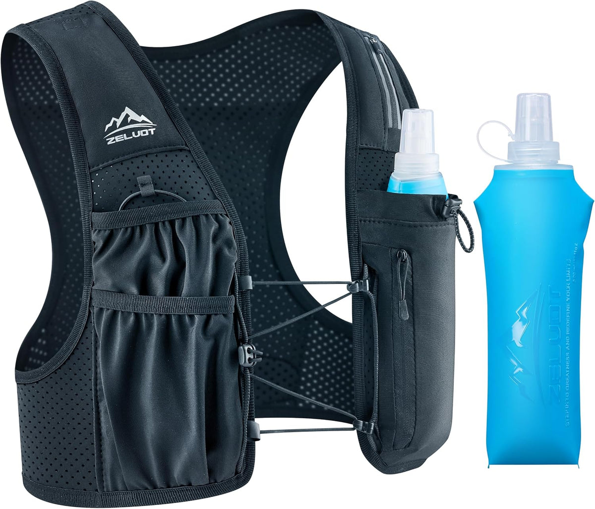 Zelvot Running Vest for Women Men, US Patent, Adjustable Chest Straps Running Hydration Vest with 500Ml Soft Flask, Lightweight Reflective Hydration Backpack for Marathon