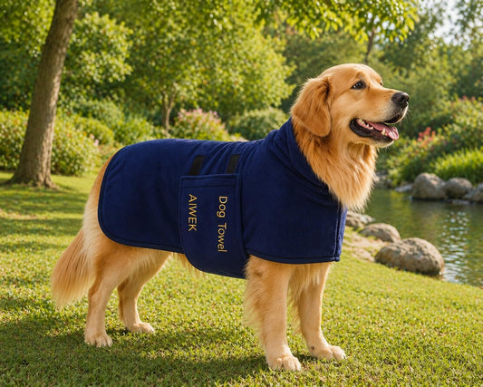 Dog Bathrobe Microfiber, Quick Dry Absorbent Adjustable Wrap Blue M