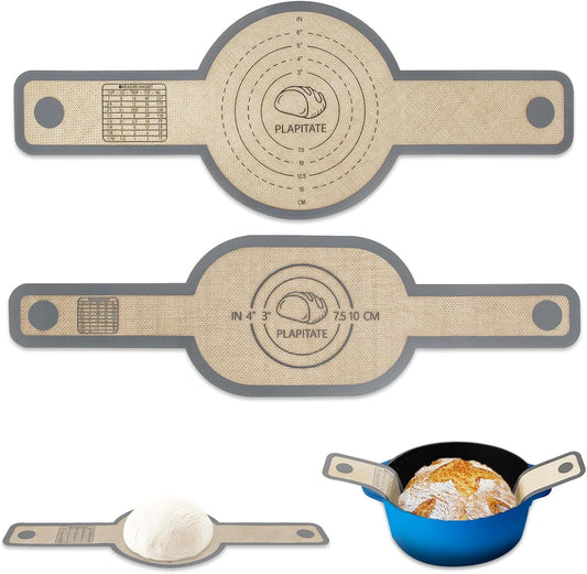 PLAPITATE Silicone Bread Sling for Dutch Oven Liner, Non Stick 2 PCS, Easy Clean Reusable Silicone Baking Mat with Long Handles, Easy to Transfer Sourdough Bread, Orange