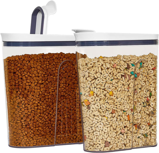 Felli Cereal Container Storage Airtight Holds 32 Oz Family Size Breakfast Box with Flip Top Lid, Stackable Acrylic Dry Food Dispenser, Protein Granola Oats Grains, Crunch Keeper (Large 4.1Qt - 2Pk)