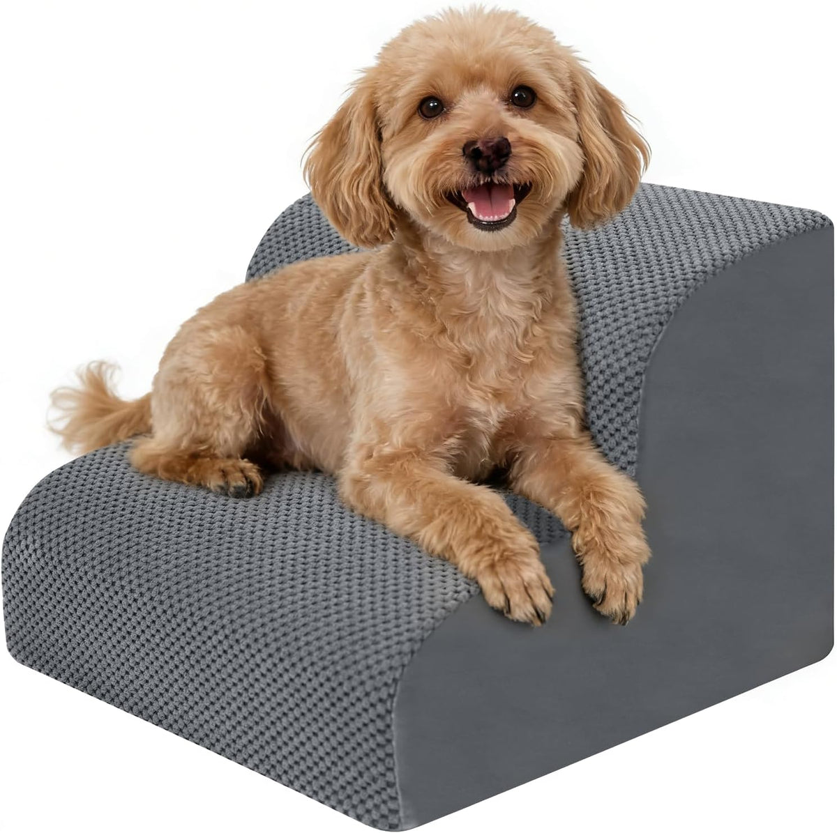 Dog Stairs for Small Dogs, 2-Steps Dog Ramp for Couch, Pet Stairs with Highly Supportive Foam and Non-Slip Bottom, Pet Steps for Cat & Doggie (High 11.8Inch)