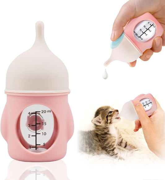 Ergonomic Pet Nursing Bottle,Puppy Bottles for Nursing Puppy Milk - 20Ml Slow Flow Kitten Bottle Feeding Kit for Newborn Kittens/Puppies/Small Animals, Easy-Clean Silicone Feeder (‌Pink‌)