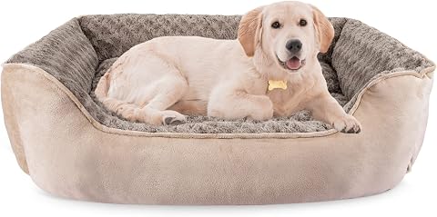 Furhaven Cooling Gel Dog Bed for Large Dogs W/ Removable Bolsters & Washable Cover, for Dogs up to 95 Lbs - Luxe Faux Fur & Performance Linen Sofa - Charcoal, Jumbo/Xl