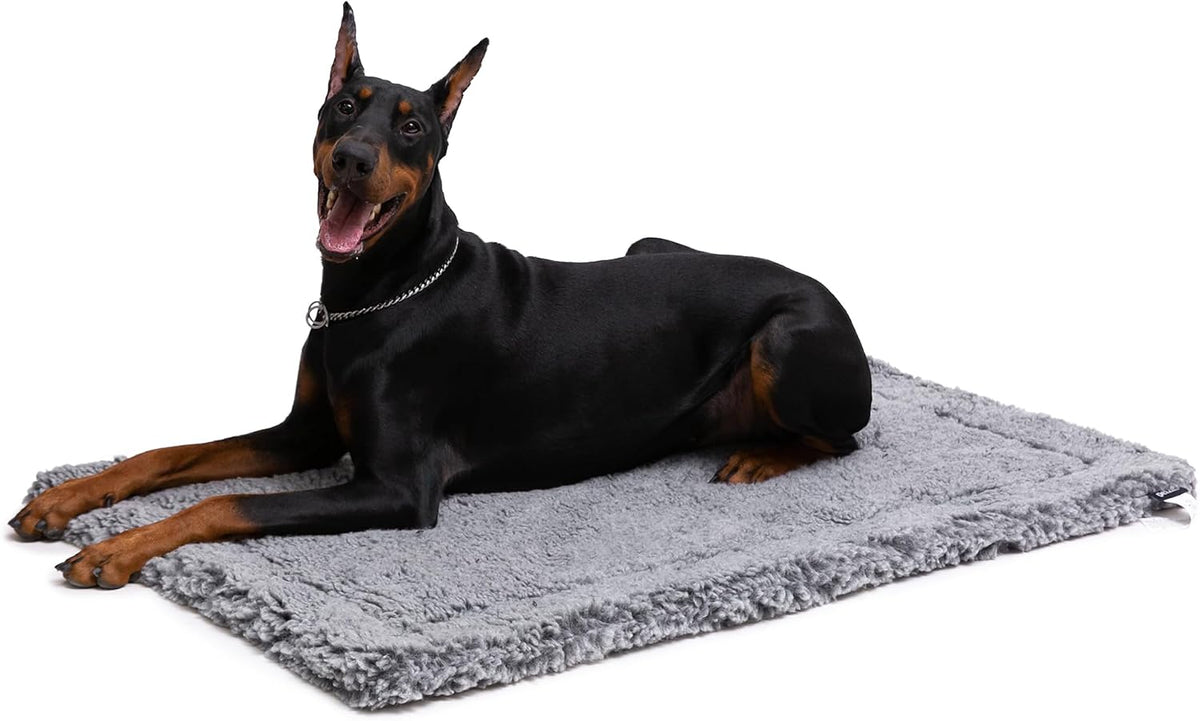 PELZIN Stoutwool Indestructible Dog Bed - Fluffy Chew Proof Dog Crate Pad - Tough Kennel Pad for Aggressive Chewers - Washable, Ideal for Large Breeds & Fits 36-Inch Crate - 35"X22", Charcoal