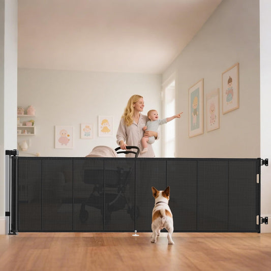 Miumoon 120 Inch Reinforced Retractable Baby Gates 34 Inch Tall