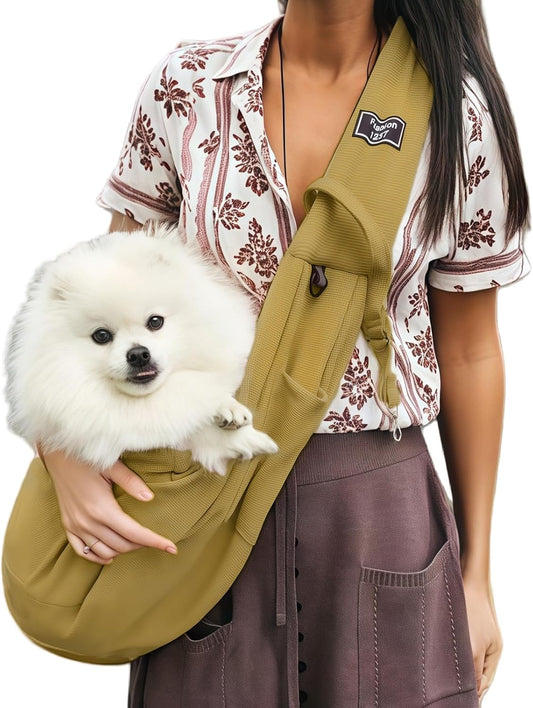 Dog Sling Carrier Soft Breathable for Small Dogs Cats 3-12 Lb Khaki