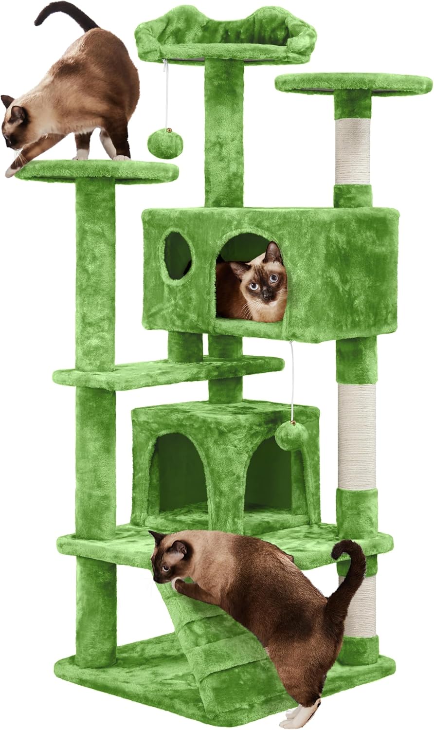Cat Houses for Indoor Cat, Large 2-Sided Reversible Cushion Cat Condo with Safety Strap, Foldable Cat Hideway with Sisal Scratch Pad, All Seasons Pet Bed for Multi Cats,Light Grey