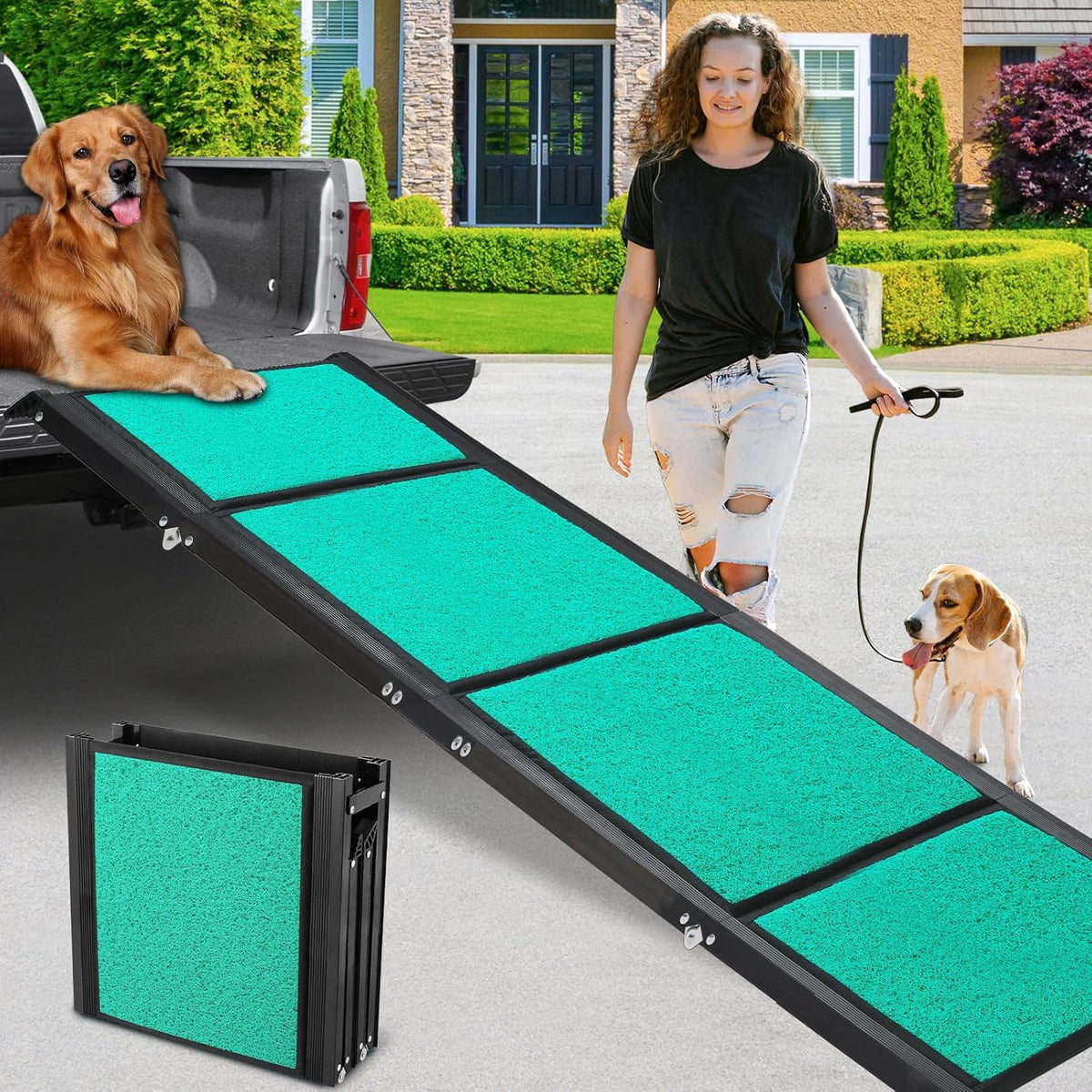Dog Ramp for Car 71" X 20" Folding SUV Dog Ramps with Non-Slip Rug Surface