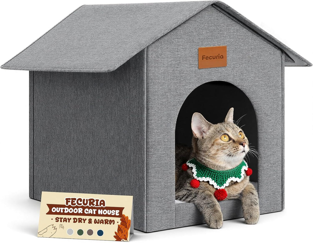 Outdoor Heated Cat House,6-Sides Insulated Feral Cat Shelter Weatherproof