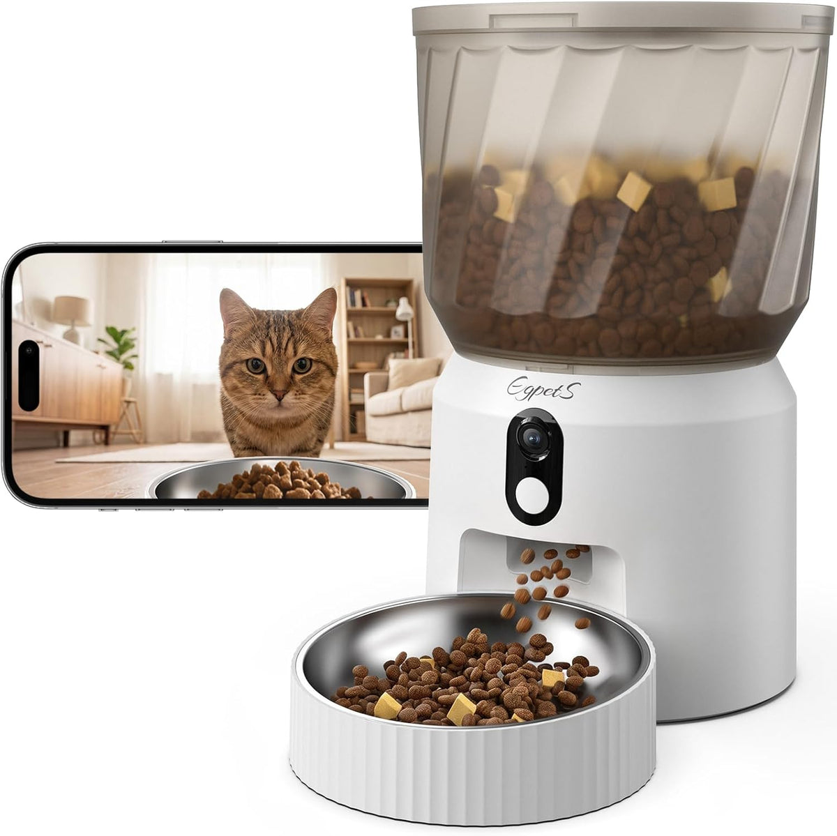 Automatic Cat Feeder with Camera, 2K Video, Wifi, Backup Power, 4L