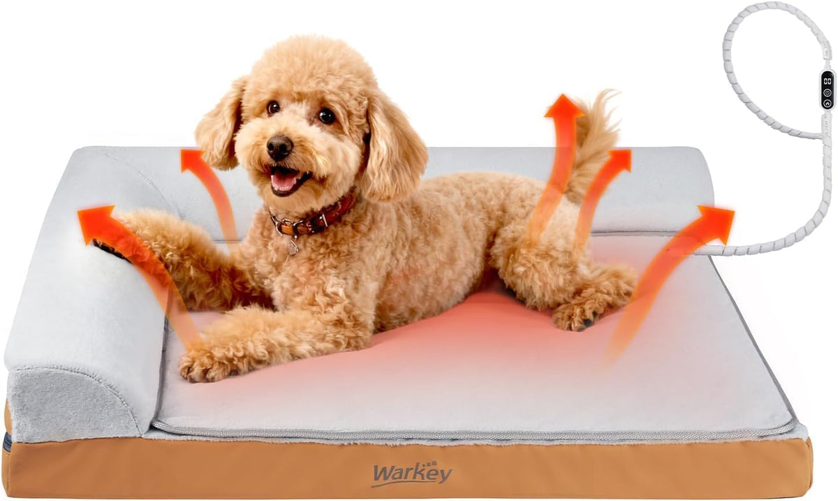 Heated Dog Bed Medium Sized Dog, Heated Pet Bed Waterproof Cover, Medium Orthopedic Dog Sofa Bed Memory Foam with Pet Heating Pad - 27.95X23.2X6.3In