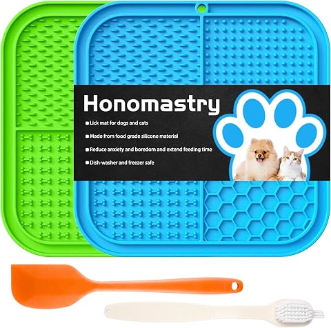 Lick Mat for Dogs and Cats, Licking Mat with Suction Cups for Dog Anxiety Relief, Cat Peanut Butter Lick Pad for Boredom Reducer, Enrichment Toy, Treat Mat for Bathing Grooming (Large-3 Pack)