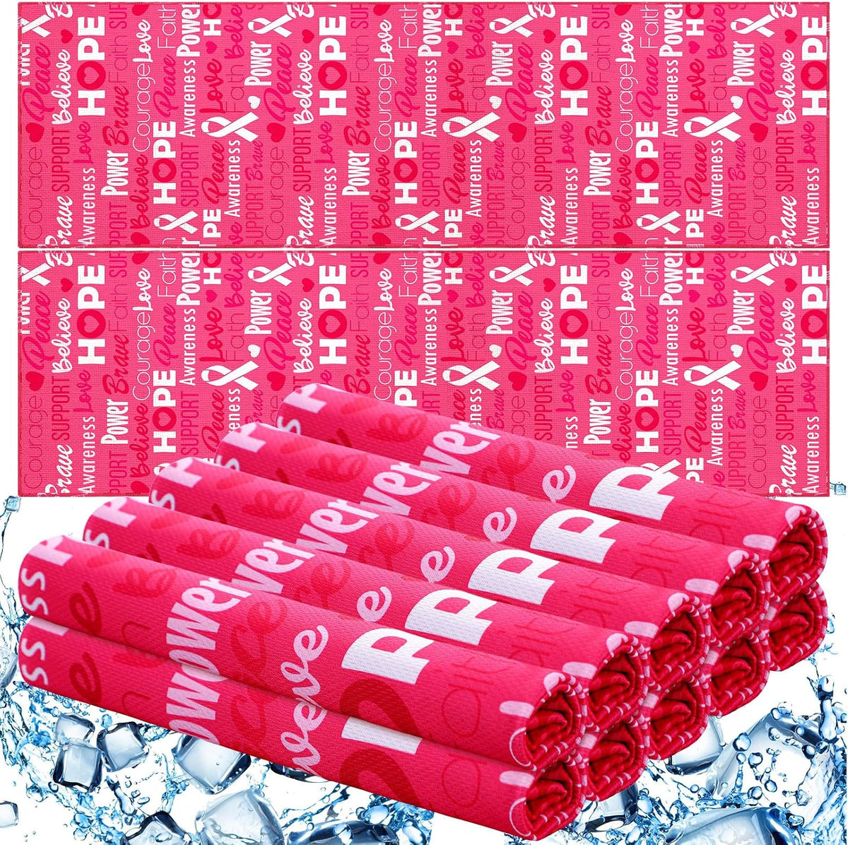 12 Pcs Pink Breast Cancer Awareness Cooling Towel for Sports