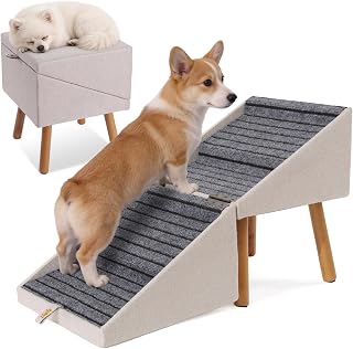 Dog Ramp for Bed & Couch, Height Adjust Foldable Wooden Pet Ramp