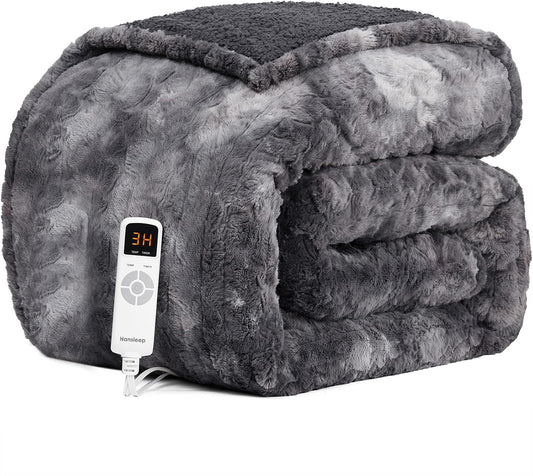 Hansleep Heated Blanket Throw, Soft Electric Blanket 50X60In, Grey