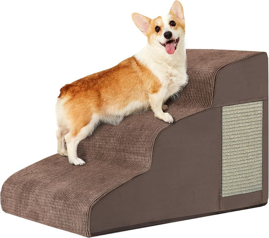 Ahpmeoa Dog Stairs for Small Dogs 15.7" H, Dog Ramp for Bed, 3-Step, Coffee