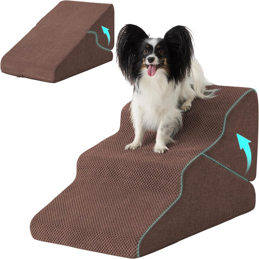 Ahpmeoa Dog Stairs for Small Dogs 16’’ H, 3-Step Dog Steps for Bed, Grey