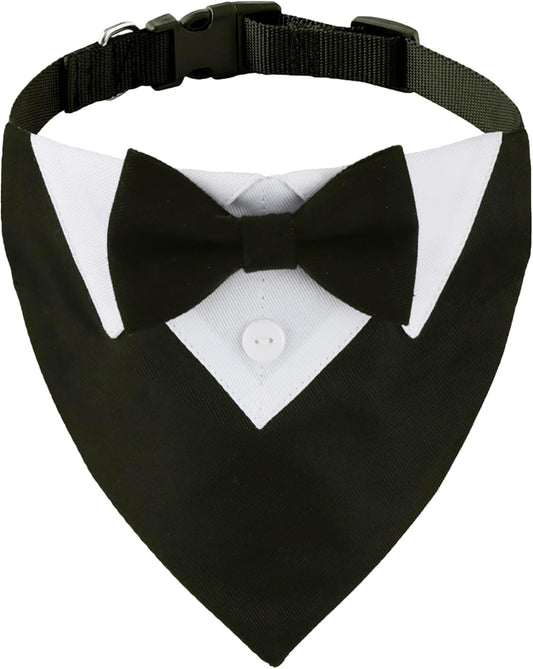 ADOGGYGO Dog Tuxedo Collar, Wedding Dog Bow Tie, Black, Large