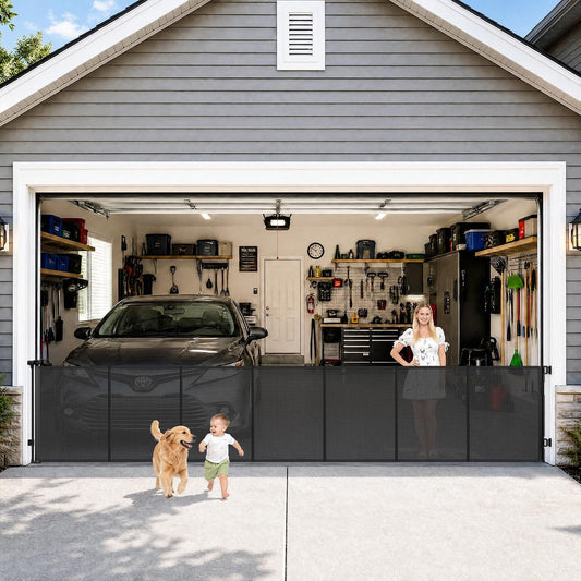 204X37 Inch Retractable Baby Gates, 16X3 Ft Garage Door Screen for Dog
