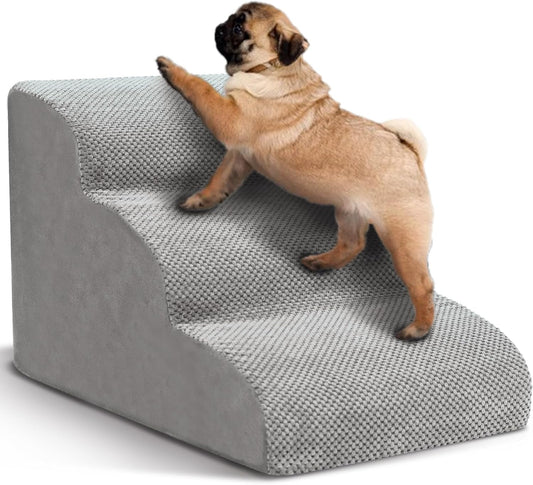 Dog Stairs for Small Dogs, 3 Tiers High Density Foam Dog Ramp, Extra Wide Non-Slip Pet Steps for High Beds or Couch, Soft Foam Doggie Ladder for Dogs Injured, Older Pets, Small Cats