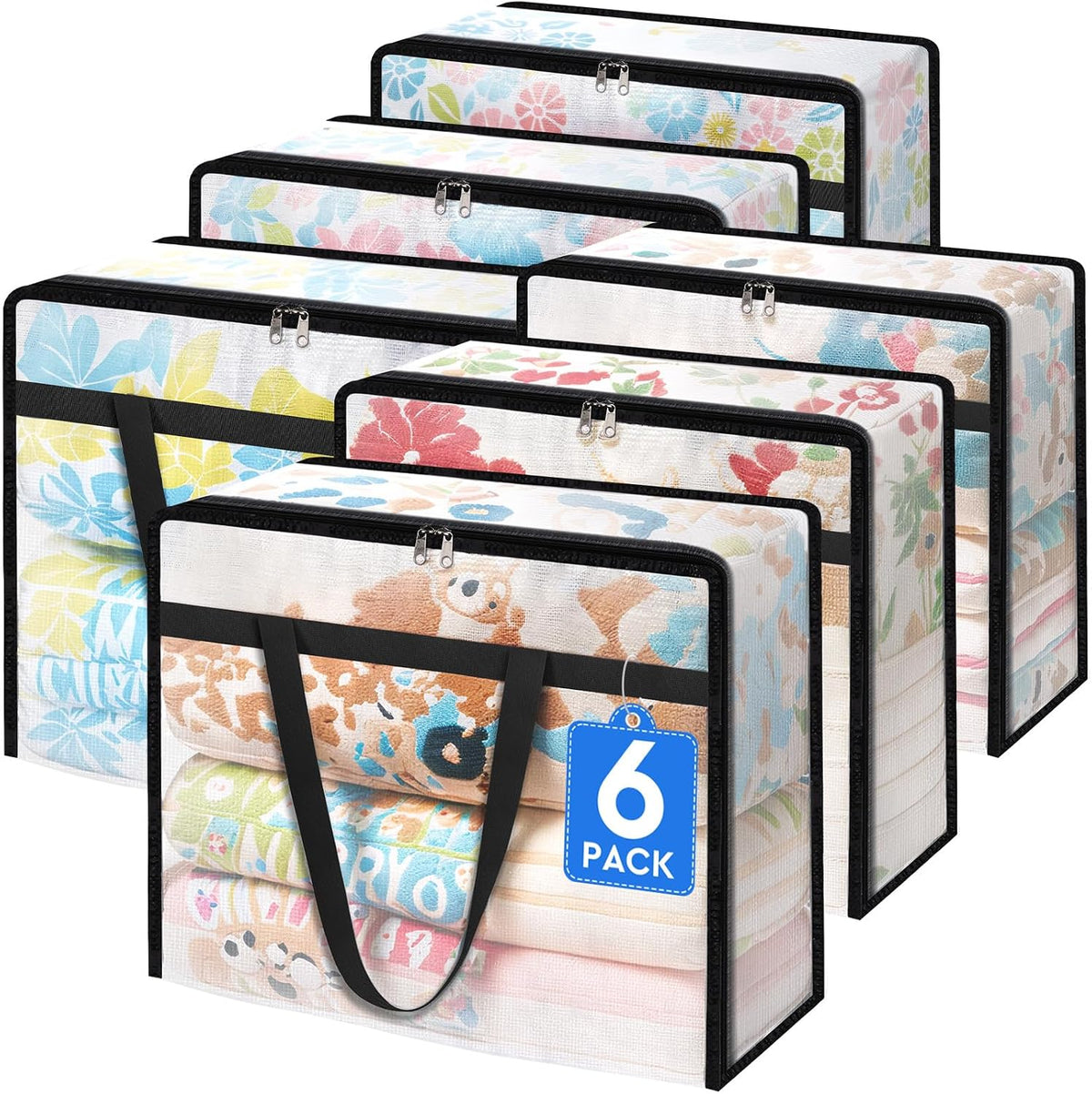 Tastictotes 6 Pack Clear Storage Bags for Comforter, Clothes & Bedding, 40L