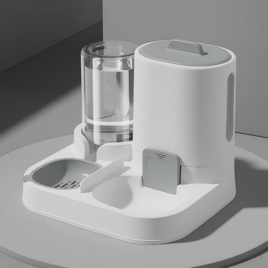 Automatic Cat Feeder and Water Dispenser, 2-In-1 Gravity Food Bowl Station
