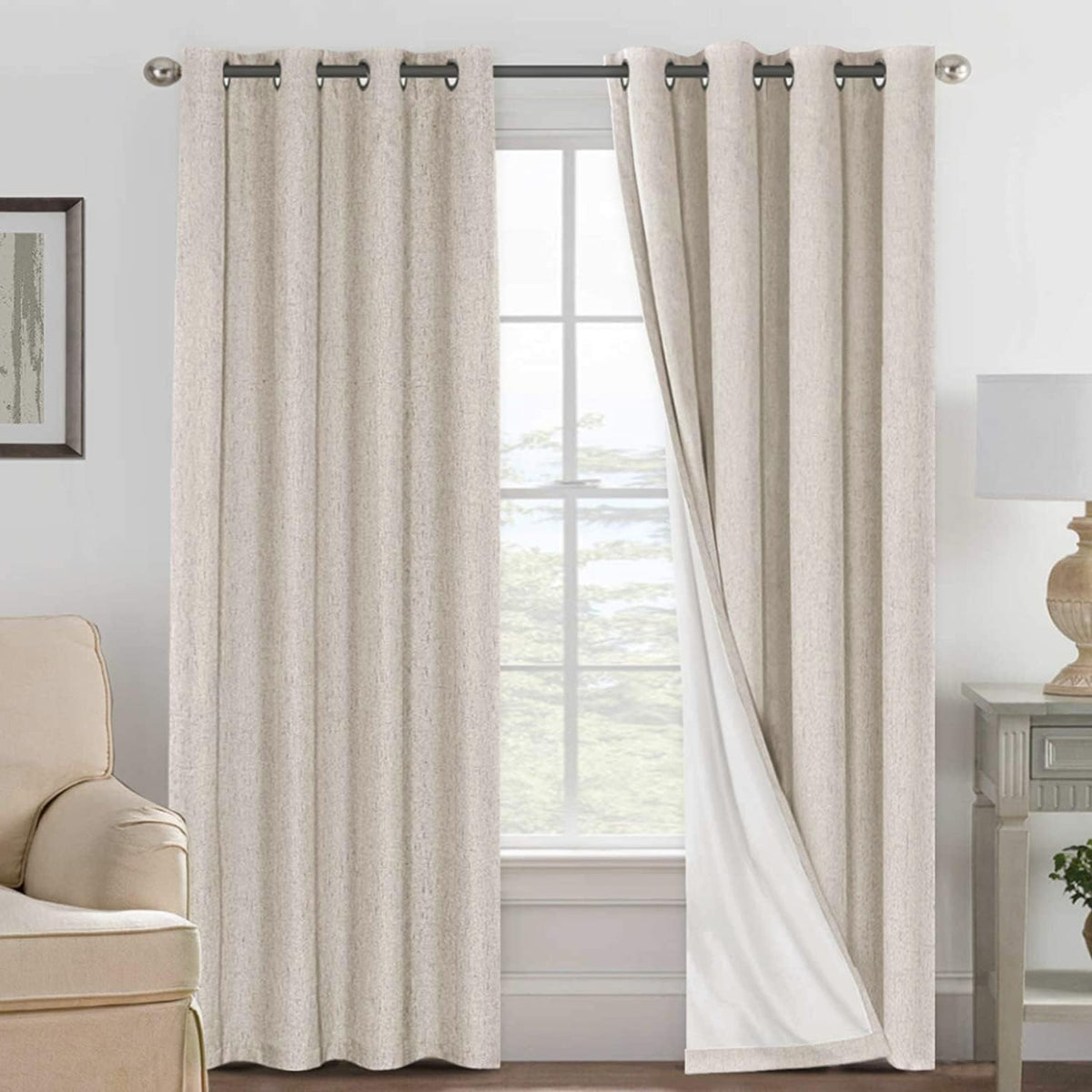 H.VERSAILTEX 100% Blackout Linen Curtains 84" L 2 Panels Natural