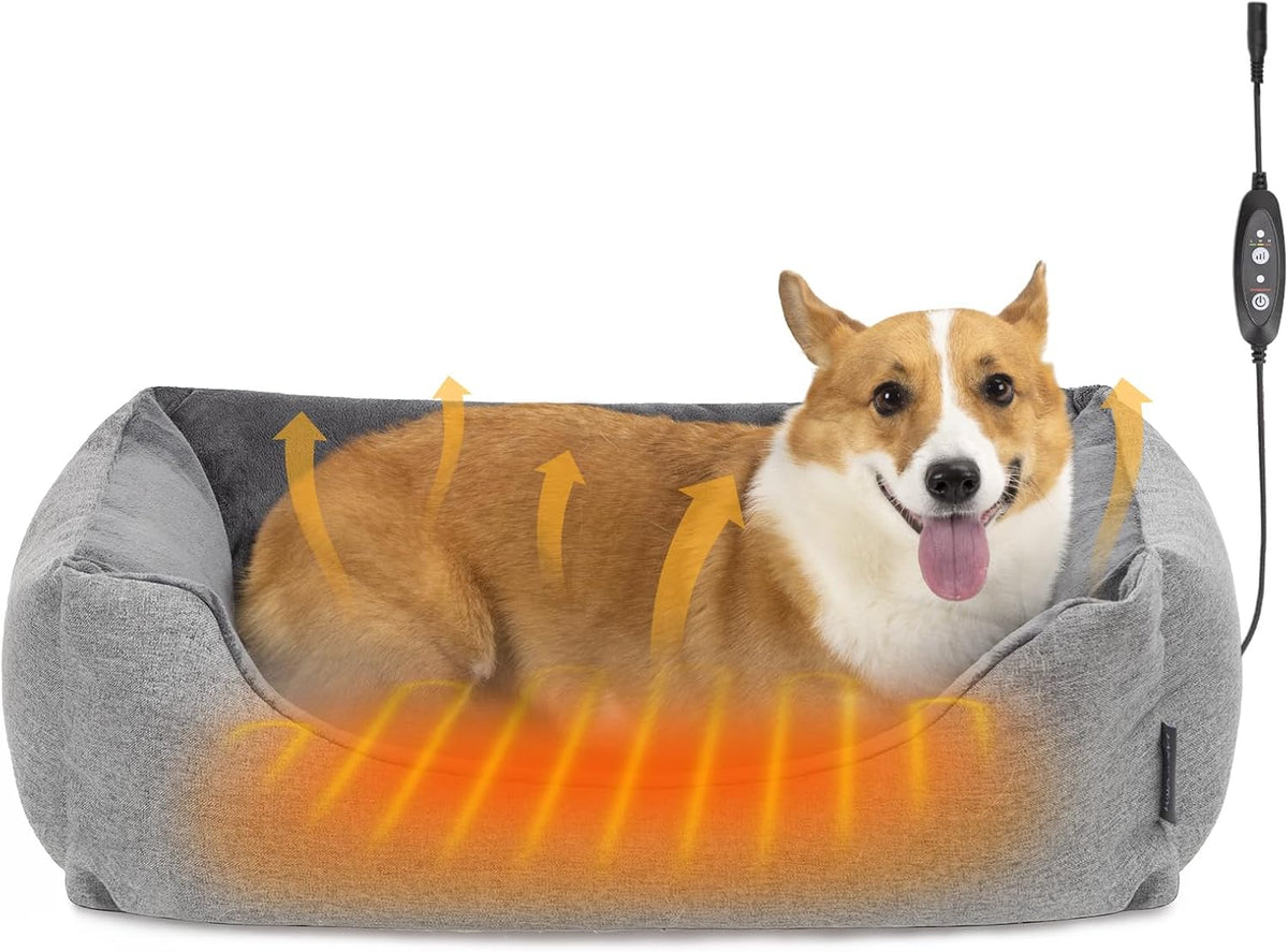 Heated Dog Bed with Auto Sensing Heated Pad, 3-Temperature Settings & Chew-Resistant Cord - Sofa-Style Heated Pad for Large Dogs