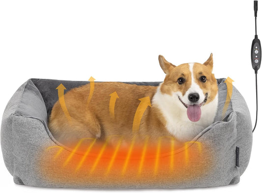 Heated Dog Bed with Auto Sensing Heated Pad, 3-Temperature Settings & Chew-Resistant Cord - Sofa-Style Heated Pad for Large Dogs