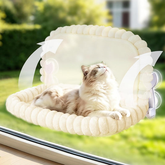 Cat Window Hammock - Beige Cordless Foldable Perch for All Cats