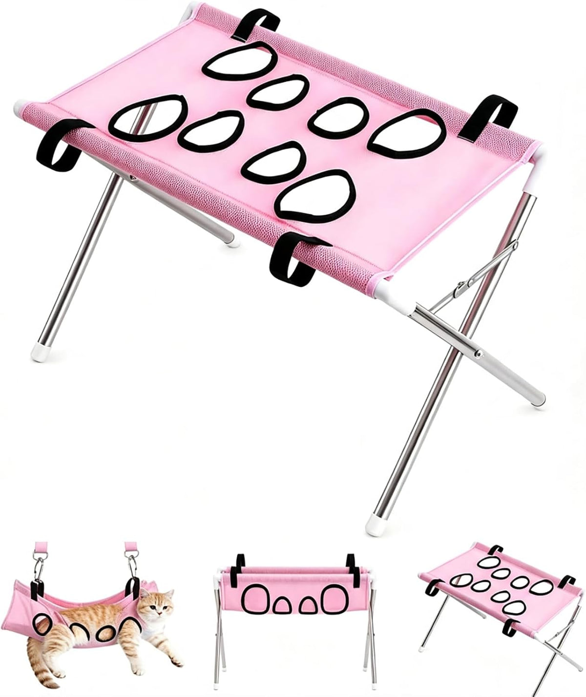 Dog Grooming Hammock Stand, Foldable Pet Bath Hammock with Mesh Sling