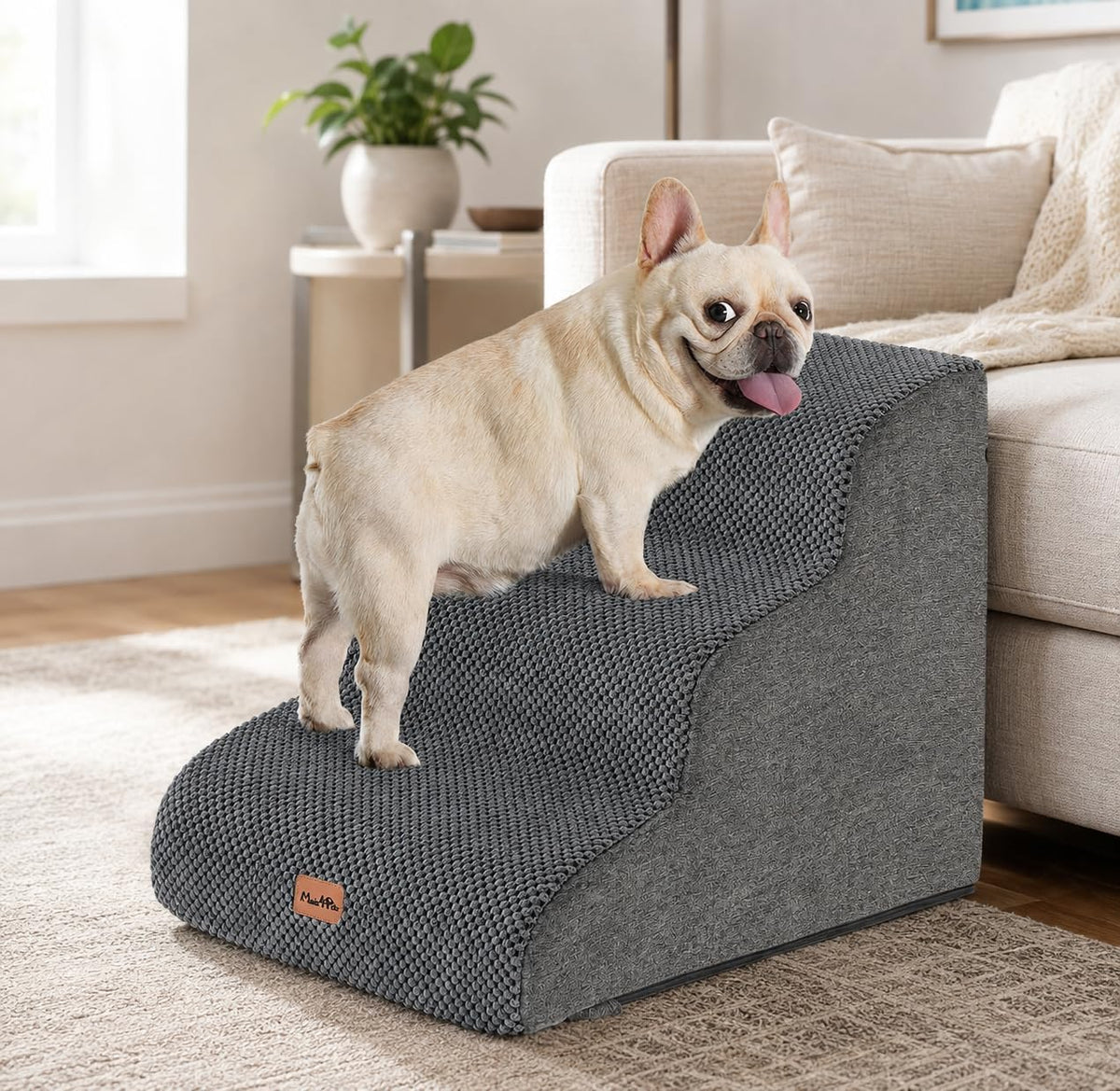 Made4Pets Dog Stairs Ramp for Small Dogs, 15.7" 3-Step Foam Pet Steps, Grey