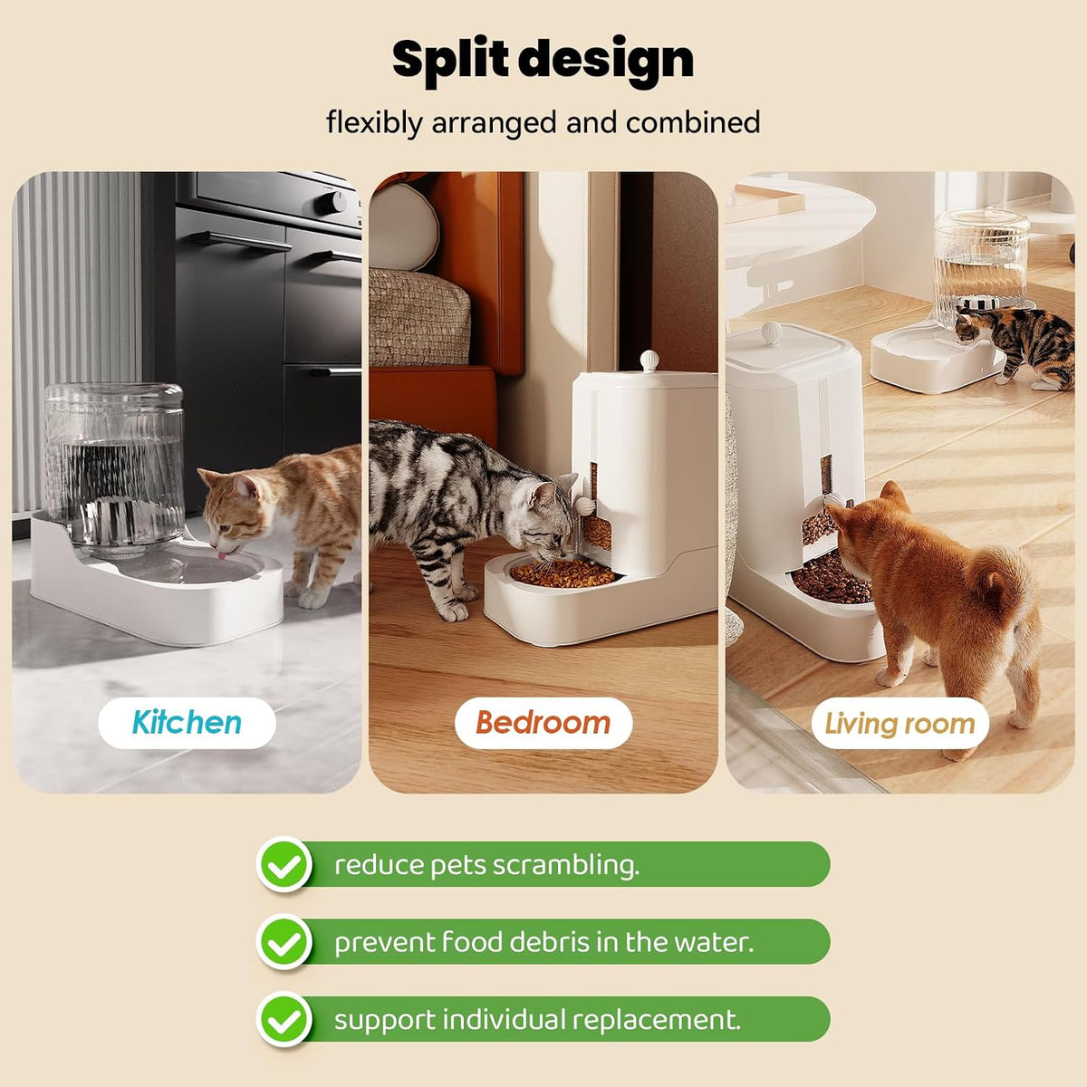 JUNSPOW Automatic Cat Feeder & Water Dispenser Set (Bowl Not Included)