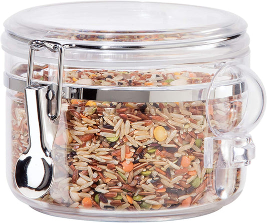 OGGI Clear Canister Airtight 28Oz - Clamp Lid & Spoon - Airtight Food Storage Containers, Ideal for Kitchen & Pantry Storage of Bulk, Dry Food Including Flour, Sugar, Coffee, Rice, Tea, Spices & Herbs