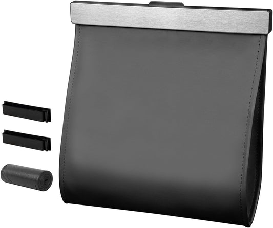 Leather Car Trash Can with Smart LED Light & Magnetic Closure, Leakproof